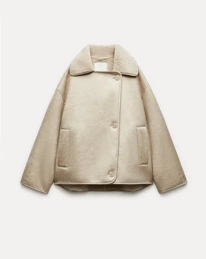 Tina - Oversized Leather Teddy Jacket