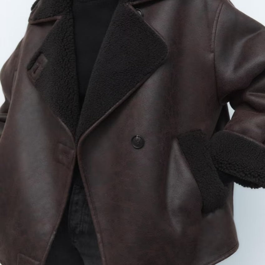 Tina - Oversized Leather Teddy Jacket