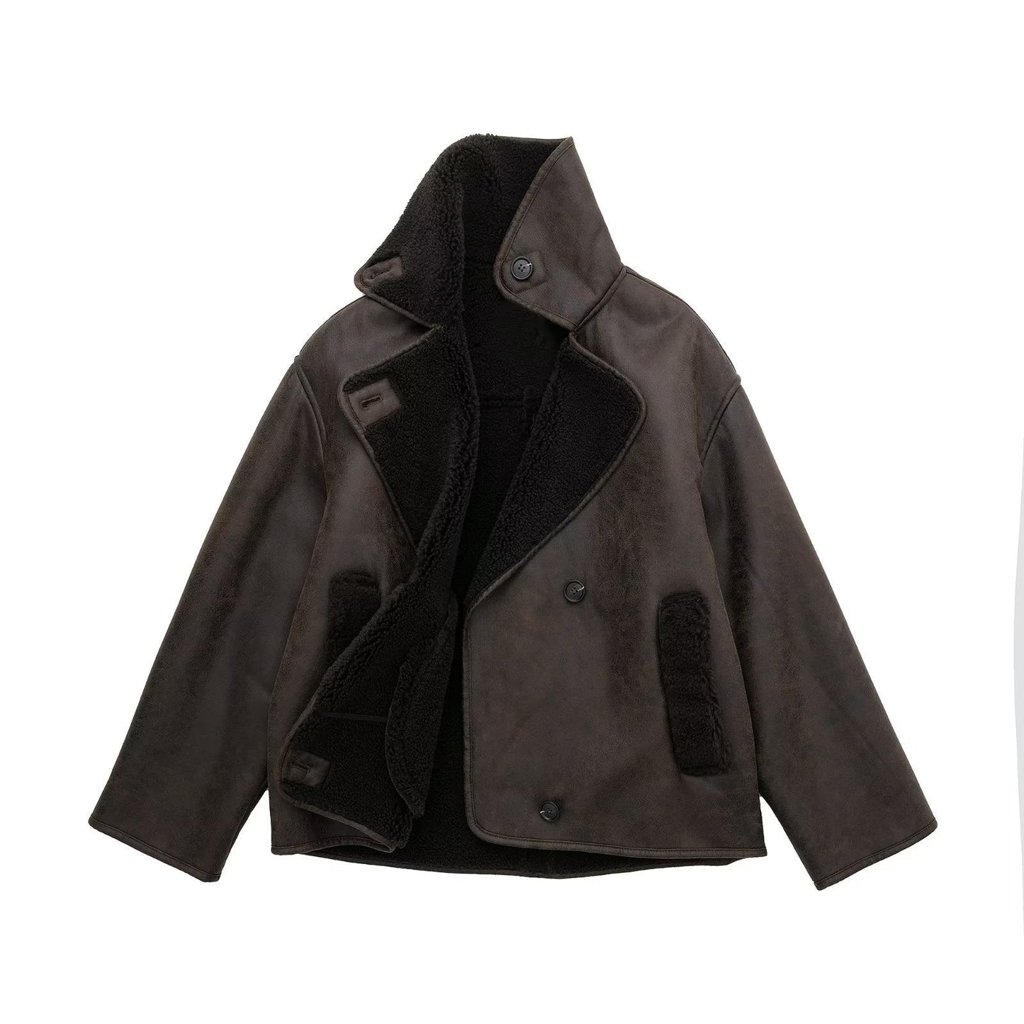Tina - Oversized Leather Teddy Jacket