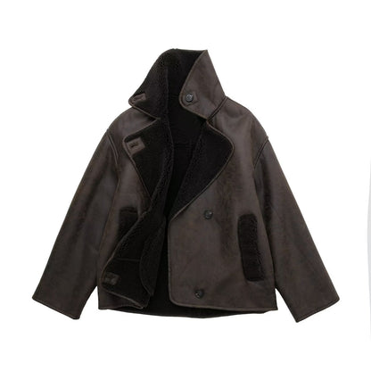 Tina - Oversized Leather Teddy Jacket