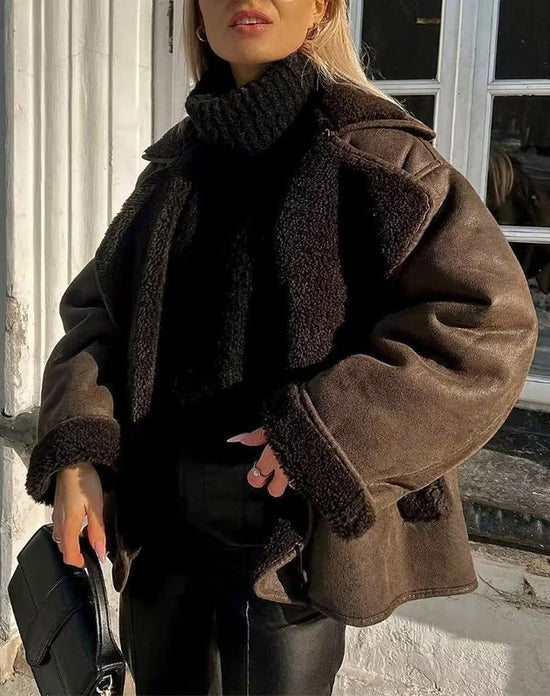 Tina - Oversized Leather Teddy Jacket