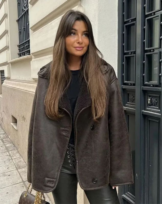 Tina - Oversized Leather Teddy Jacket