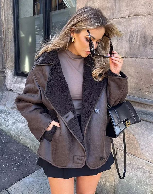 Tina - Oversized Leather Teddy Jacket