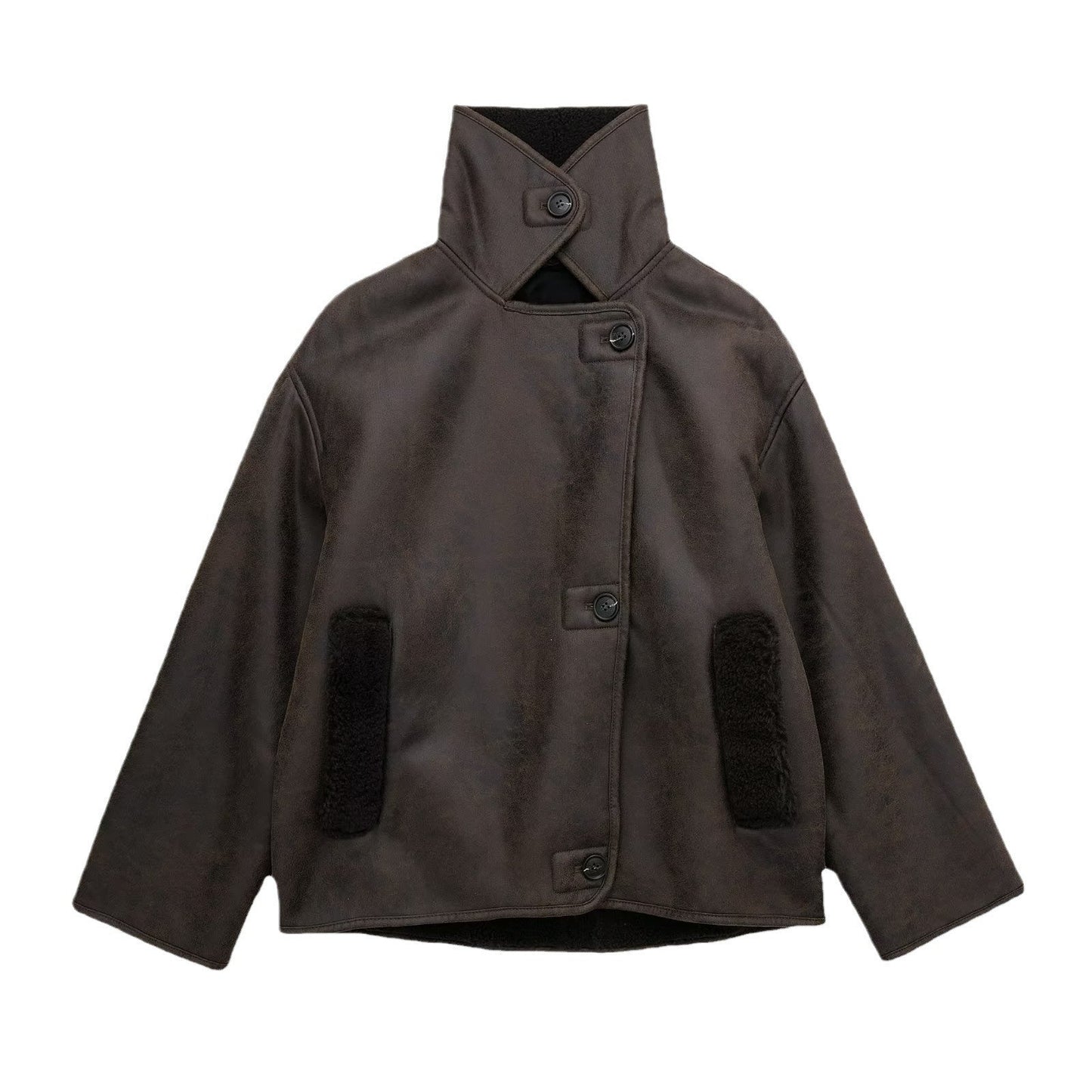 Tina - Oversized Leather Teddy Jacket