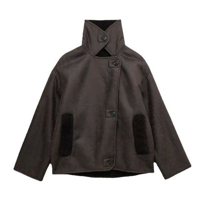Tina - Oversized Leather Teddy Jacket