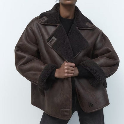 Tina - Oversized Leather Teddy Jacket